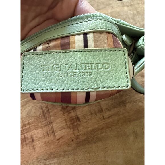 Tignanello Leather Crossbody Bucket Bag Mint Green Laser Cut Adjustable Strap - Picture 4 of 9